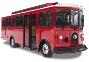 The electric trolley is designed to hold enough battery for eight hours of service.