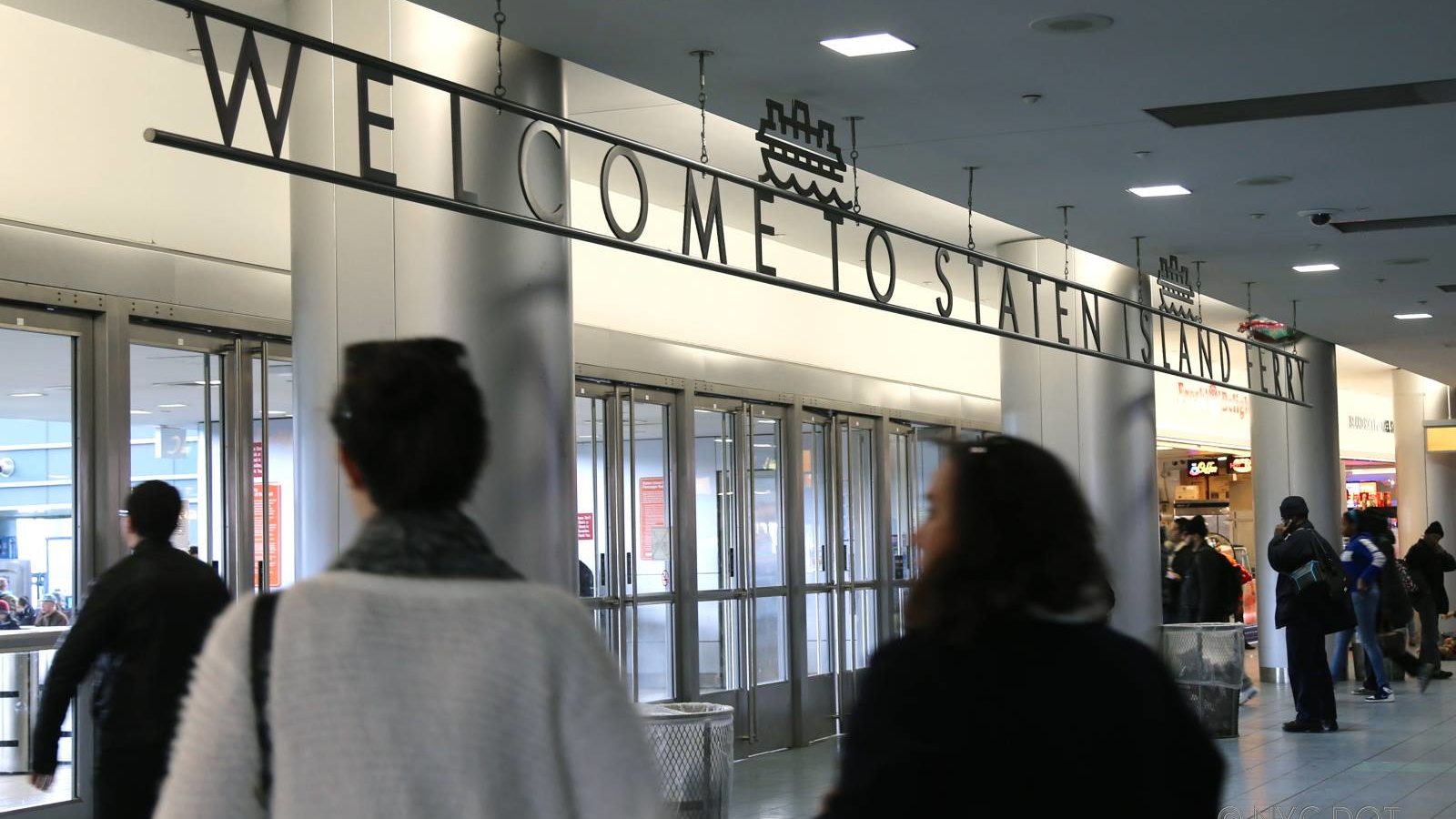 The doors leading from the main concourse at St. George Terminal to the ferry landing.