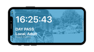 Passengers turn their phone horizontally to present their mobile ticket.