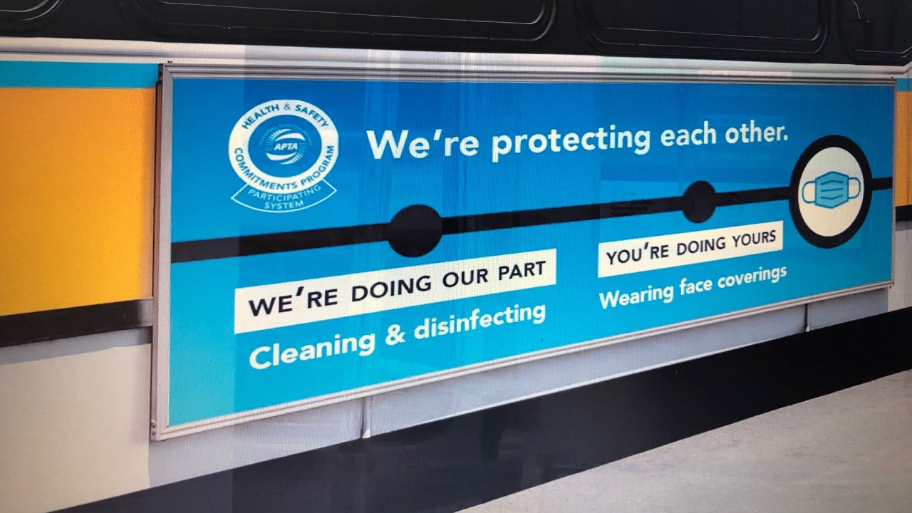 An example of signage agencies that participate in APTA's Health and Safety Commitments Program can use to communicate with riders.
