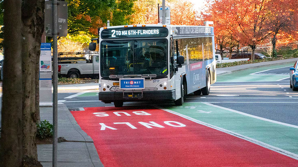 Last fall, Portland joined a handful of U.S. cities to take part in a pilot project that uses red paint to draw attention to transit priority lanes.