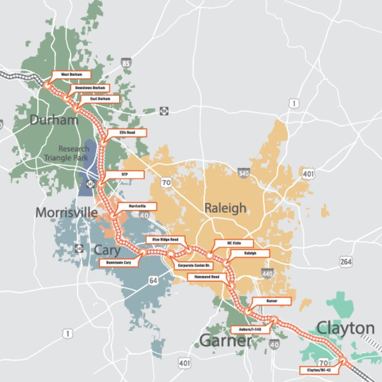 Map of possible future commuter rail line.