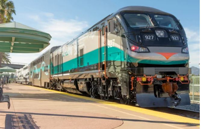 Metrolink's Tier 4 locomotive at the Burbank Downtown Station.