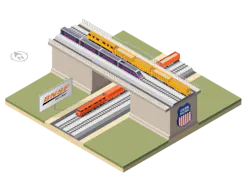 One design option to separate Union Pacific's line from BNSF's rail line. The corridor is also used by Amtrak and ACE trains. One design option to separate Union Pacific's line from BNSF's rail line. The corridor is also used by Amtrak and ACE trains.