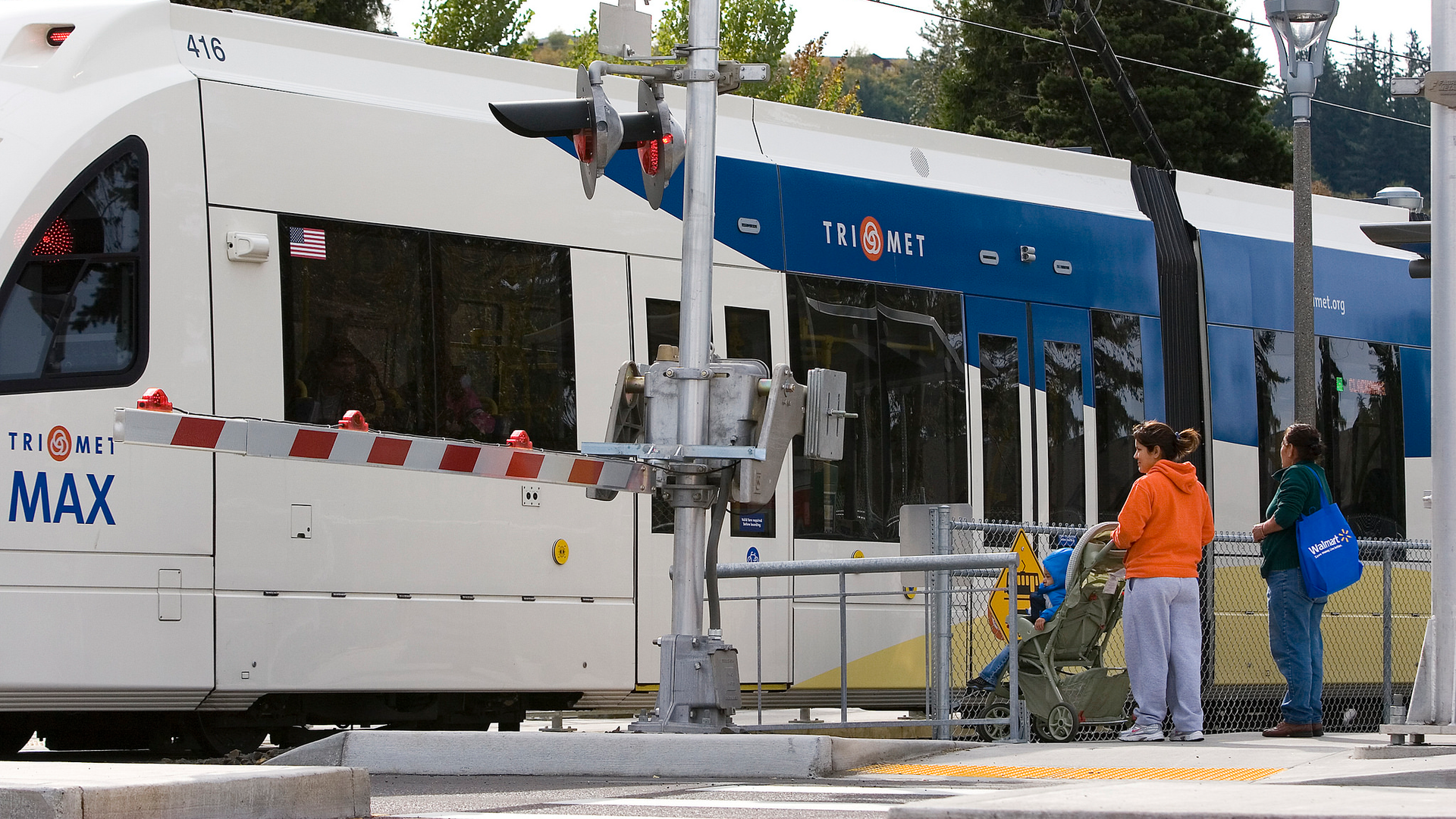 A file photo showing a rail crossing on TriMet's MAX light-rail network.TriMet will use its federal grant to design a risk ranking evaluation tool for rail crossing safety improvements.