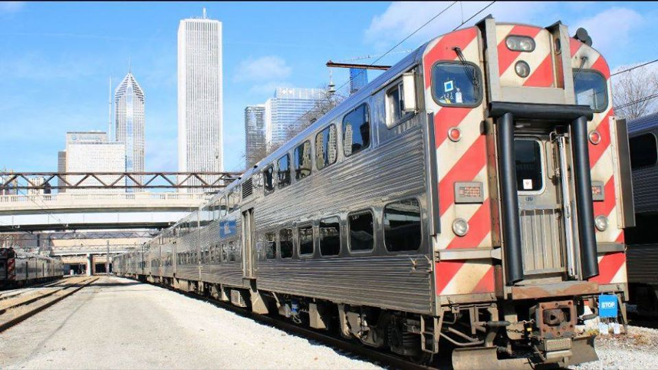 A Metra Electric train near downtown Chicago. Cook County is working with Metra and Pace to improve access to transit to south side residents of the city and suburban Cook County.