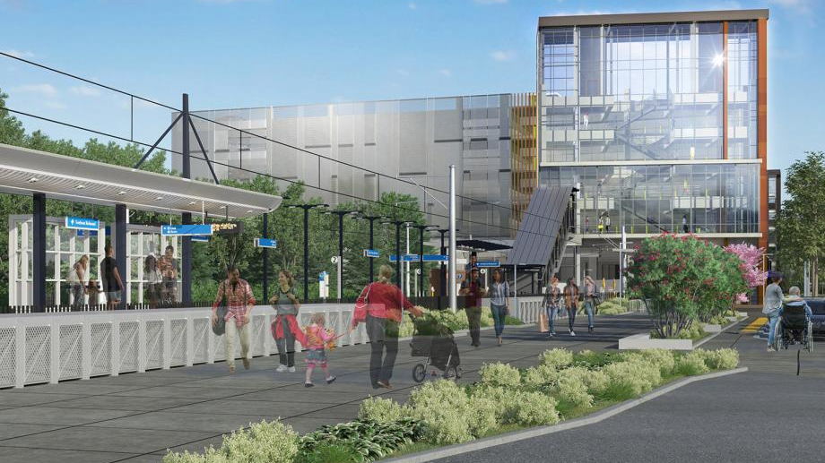 The future southeast Redmond station platform and parking garage on NE 70th Street.