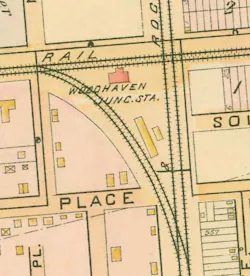 A map from 1891 showing the Woodhaven Junction Station. A map from 1891 showing the Woodhaven Junction Station.