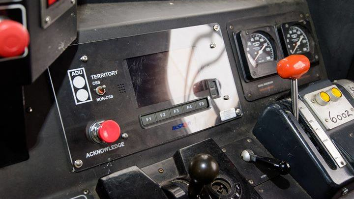 Inside a cab of an NJ Transit locomotive.