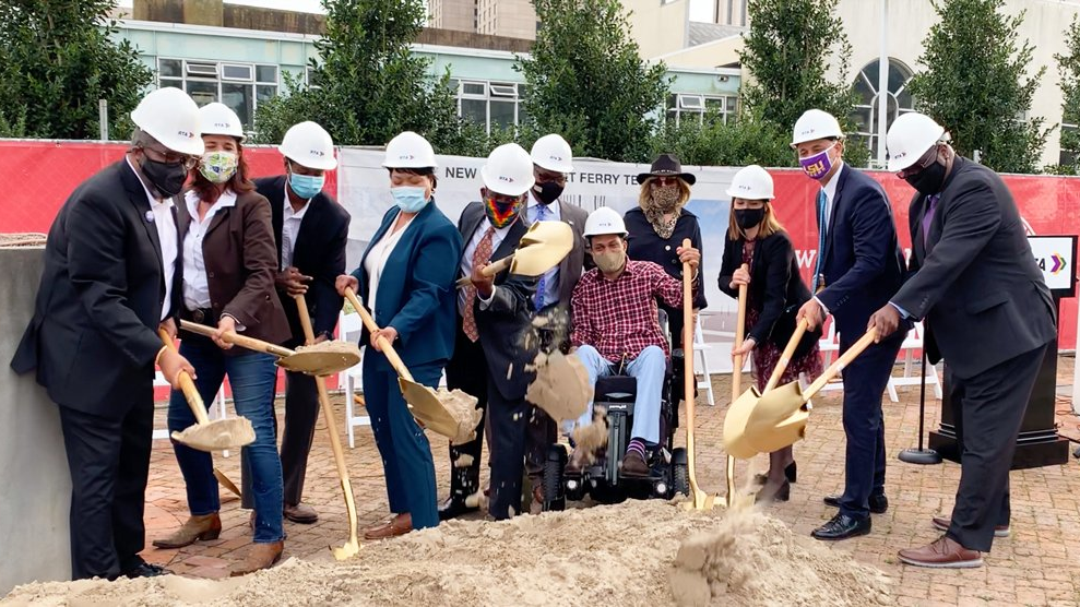 Officials break ground for the Canal Street ferry terminal project.
