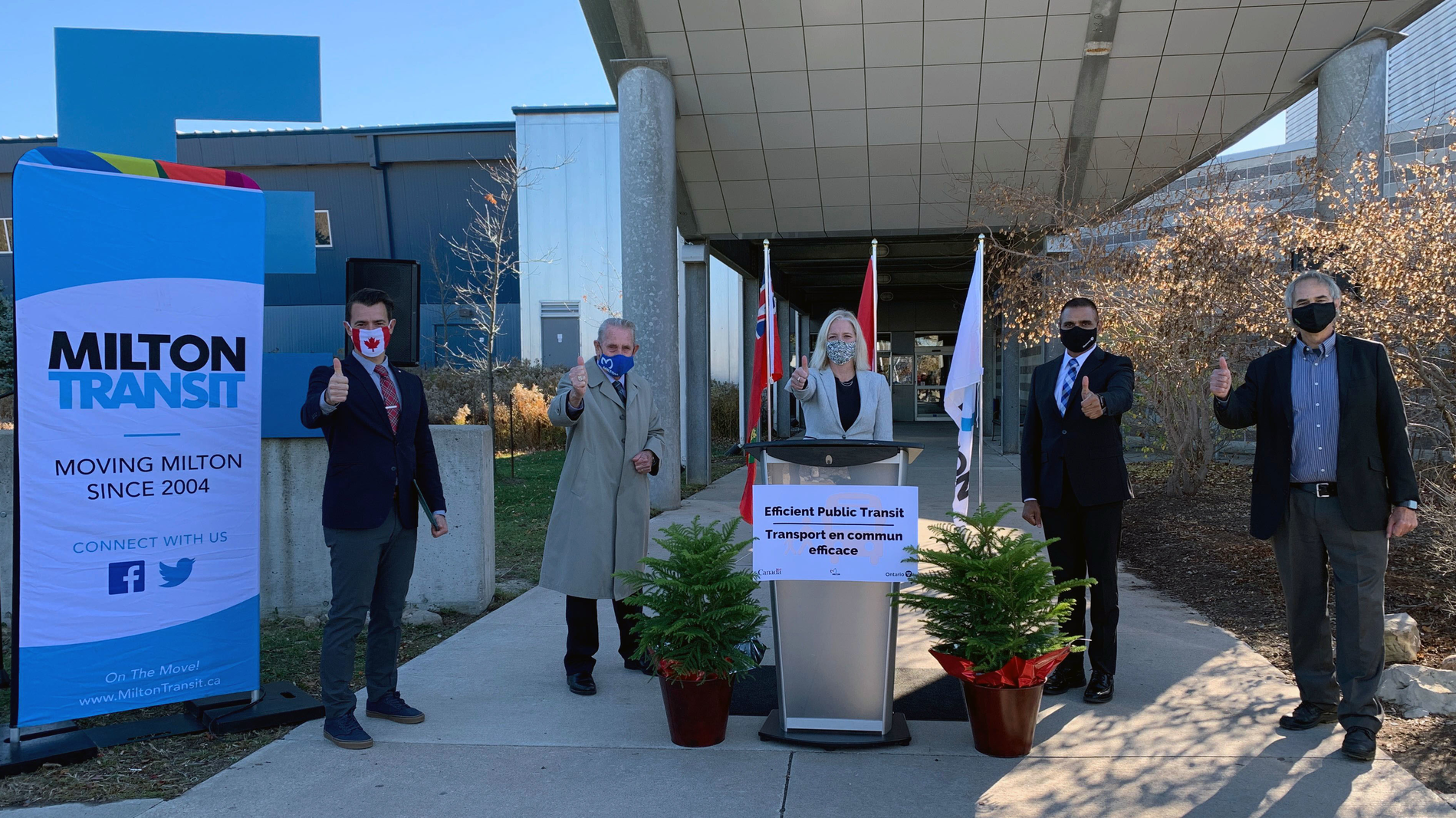 Federal, provincial and local leaders joined for an announcement that the governments of Canada and Ontario were providing funds to construct a Transit Operations Facility to be used by Milton Transit.