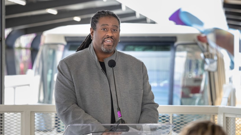 White speaks at a February 2020 event.