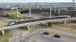A TEXRail train on the Fort Worth bridge. A TEXRail train on the Fort Worth bridge.