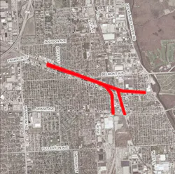Franklin Park is located northwest of Chicago's downtown. The red line shows where the B1 project was located. Franklin Park is located northwest of Chicago's downtown. The red line shows where the B1 project was located.