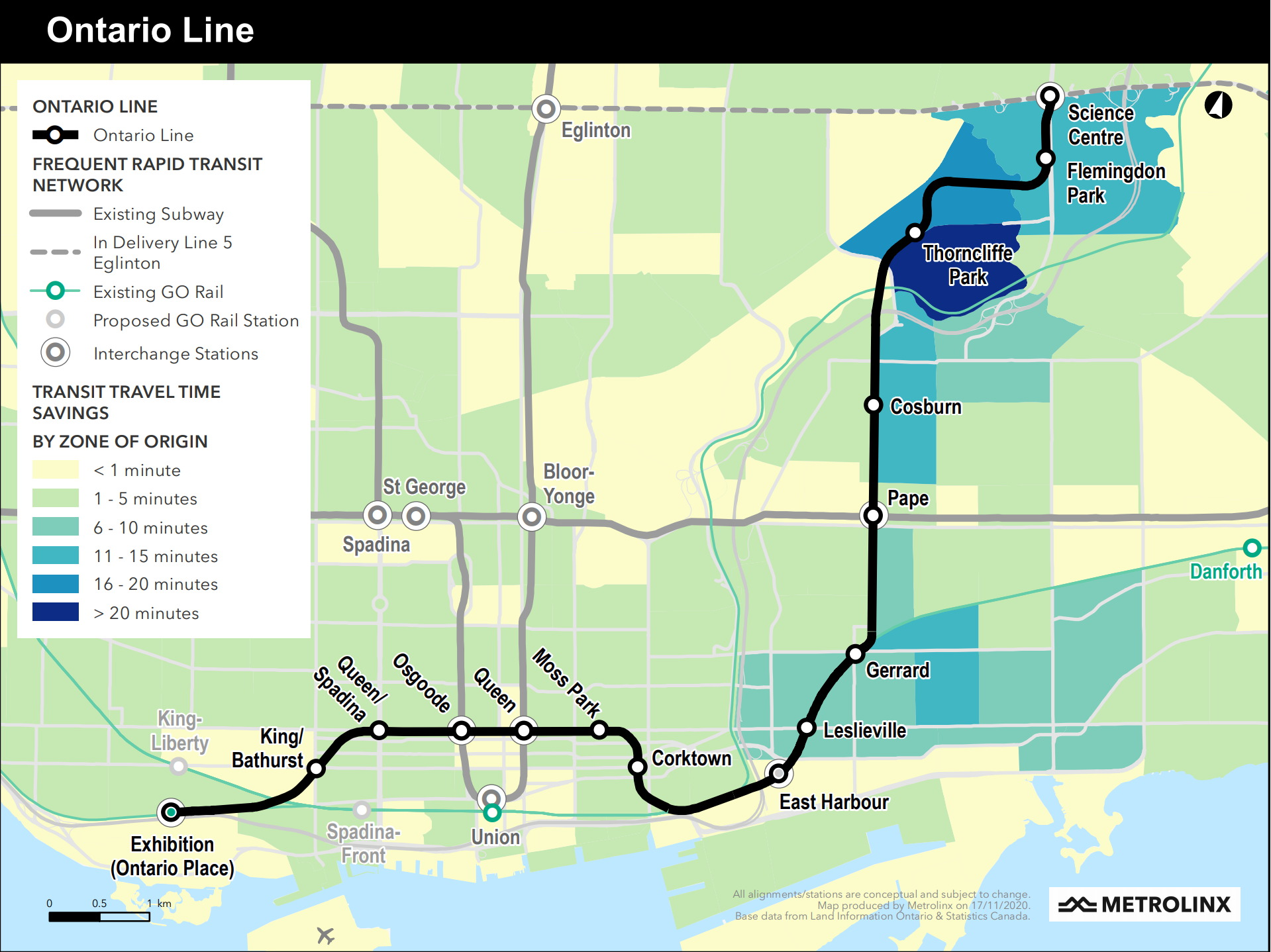 The estimated travel time savings using the Ontario Line.