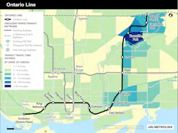 The estimated travel time savings using the Ontario Line. The estimated travel time savings using the Ontario Line.