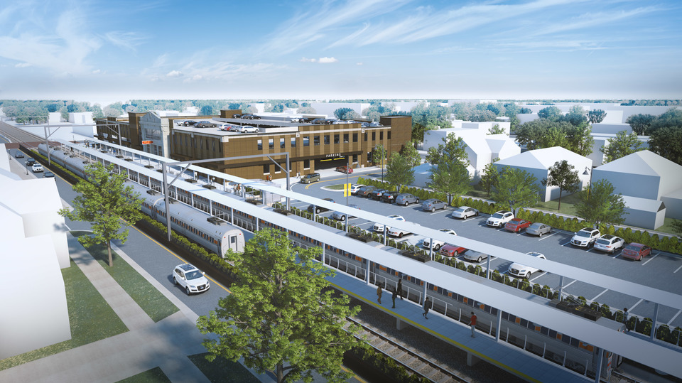A rendering of the Michigan City 11th Street Station and Garage that is part of the South Shore Double Track project.