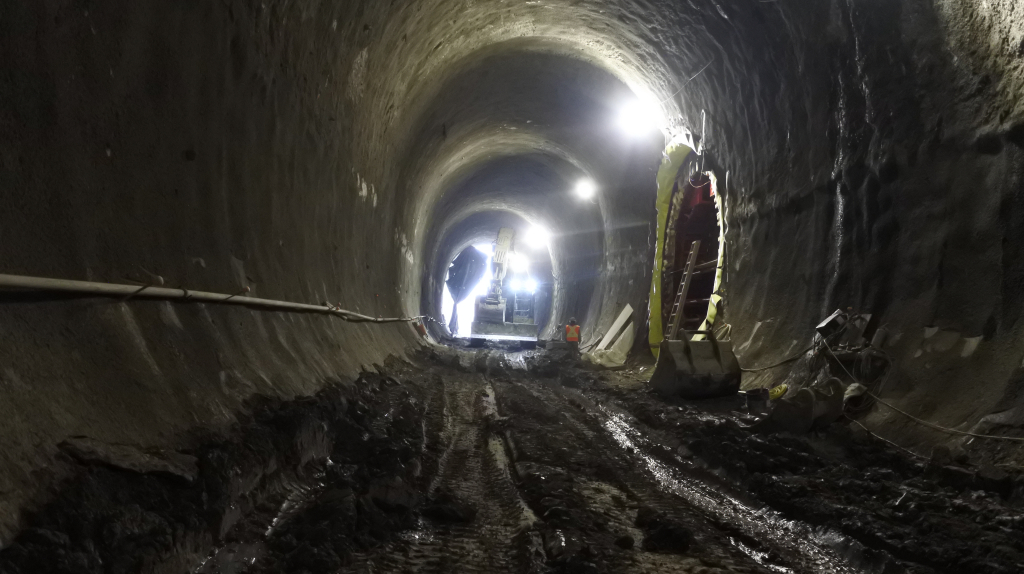 The tunnel excavator moving into position to start the final phase of tunnel two 100 percent excavation.
