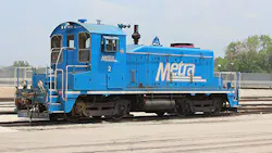 A switch locomotive on track. Metra will soon issue an RFP for six low-emission switch locomotives and one zero-emission switch locomotive. A switch locomotive on track. Metra will soon issue an RFP for six low-emission switch locomotives and one zero-emission switch locomotive.