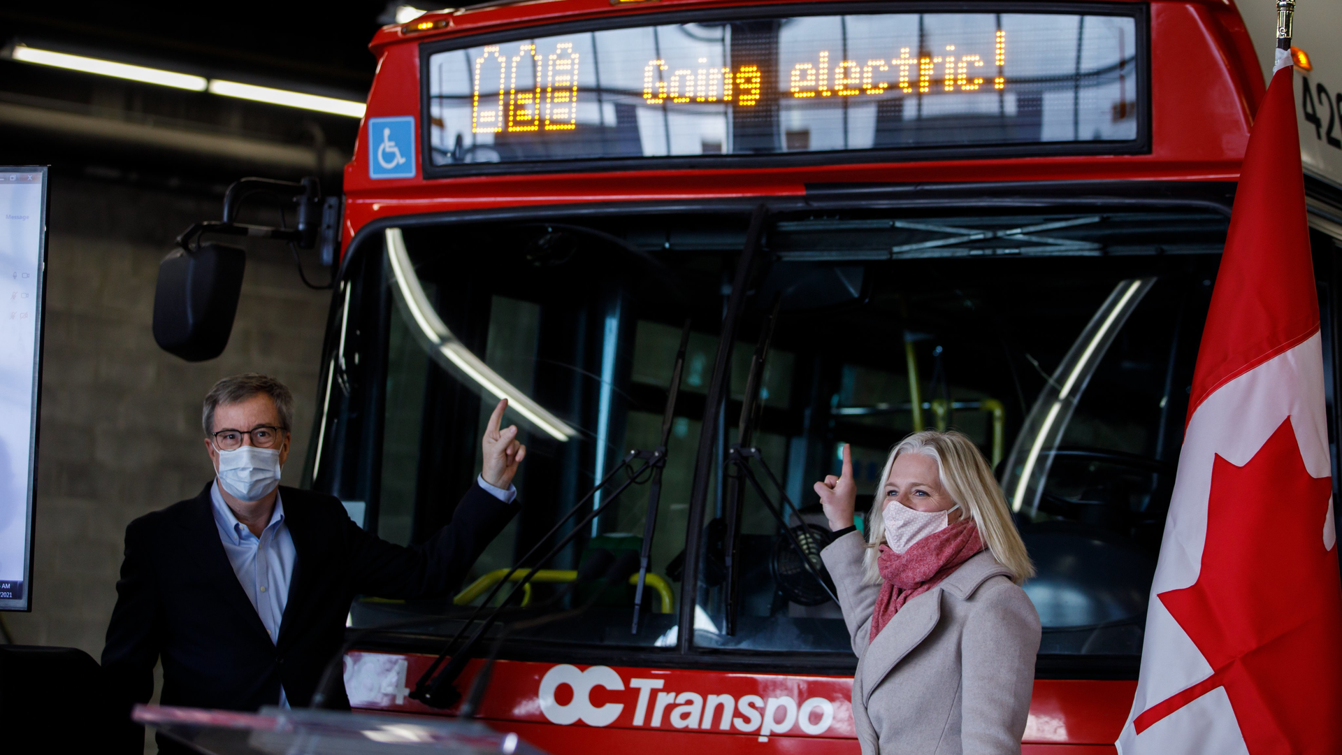 Ottawa Mayor Jim Watson and Canada Minister of Infrastructure and Communities Catherine McKenna at an event March 4 announcing funding for transit electrification transition.