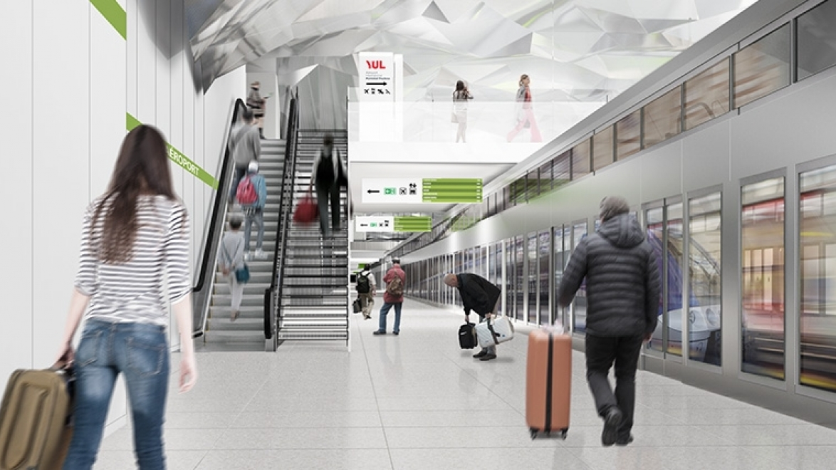 A rendering of the planned REM station at Montr&eacute;al-Trudeau International Airport.
