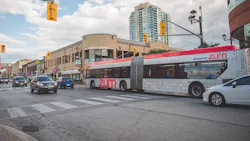 Of the more than 450 Brampton Transit buses that will see new CAD/AVL systems installed, more than 80 will be articulated buses. Of the more than 450 Brampton Transit buses that will see new CAD/AVL systems installed, more than 80 will be articulated buses.