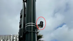 Sensor mounted on a traffic signal pole. Sensor mounted on a traffic signal pole.