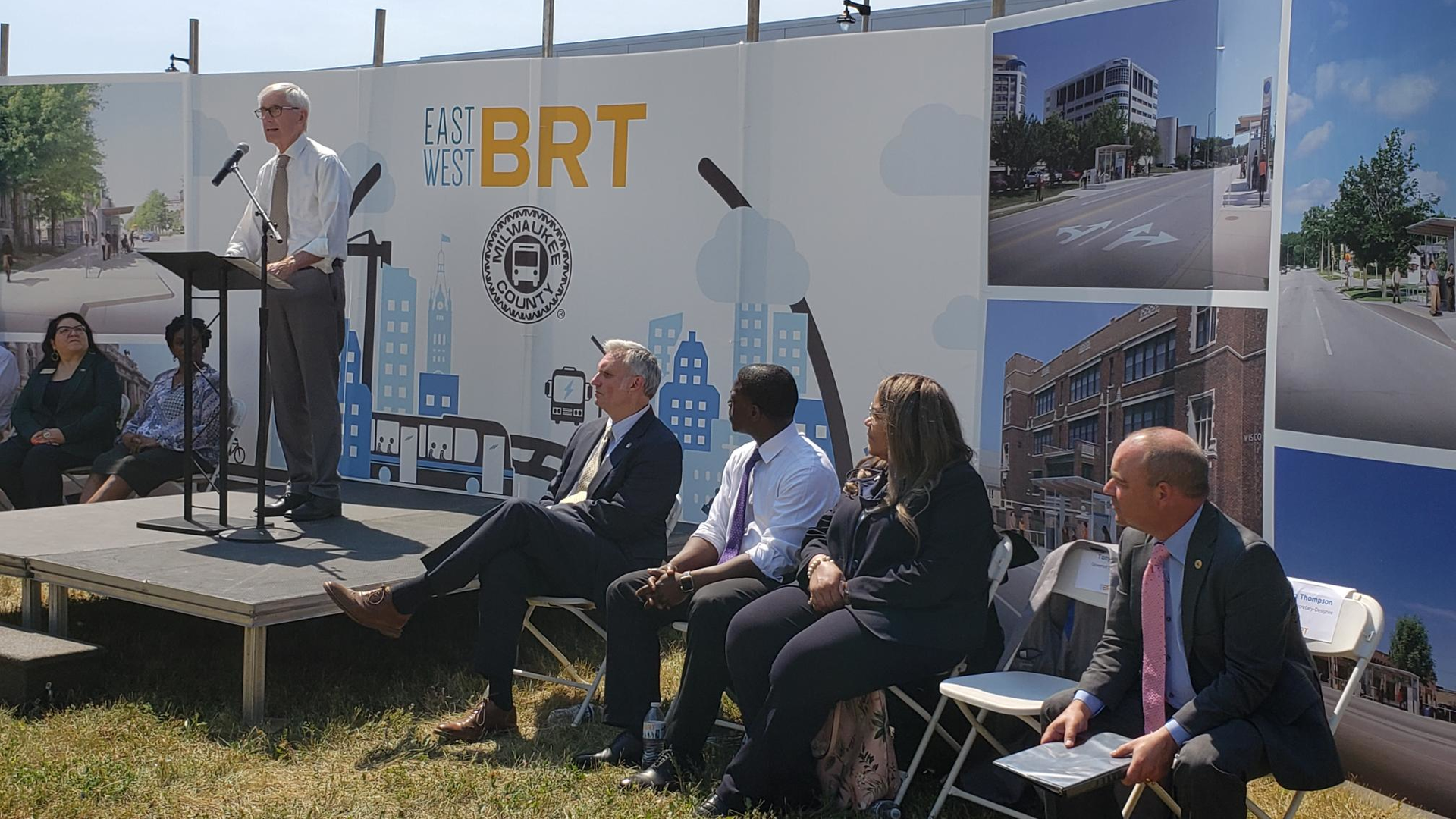 Wisconsin Gov. Tony Evers speaks during a groundbreaking event for MCTS's East-West BRT project on June 10.