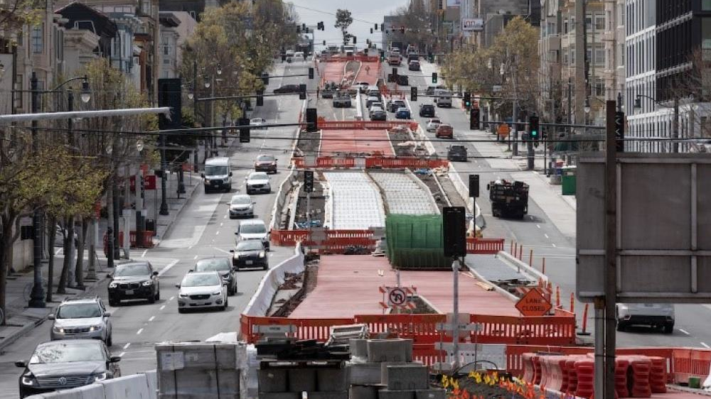 SFMTA's Van Ness BRT under construction; the project was one of 22 in the CIG Program to be allocated American Rescue Plan funds.