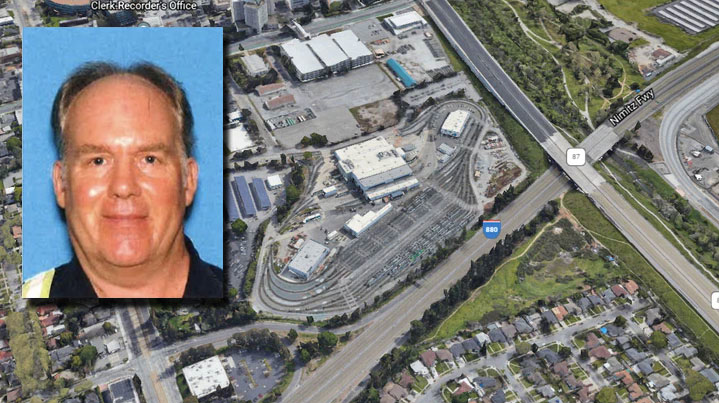 Samuel Cassidy, inset, shown over a Google Earth image of the Guadalupe Yard where he killed nine coworkers.