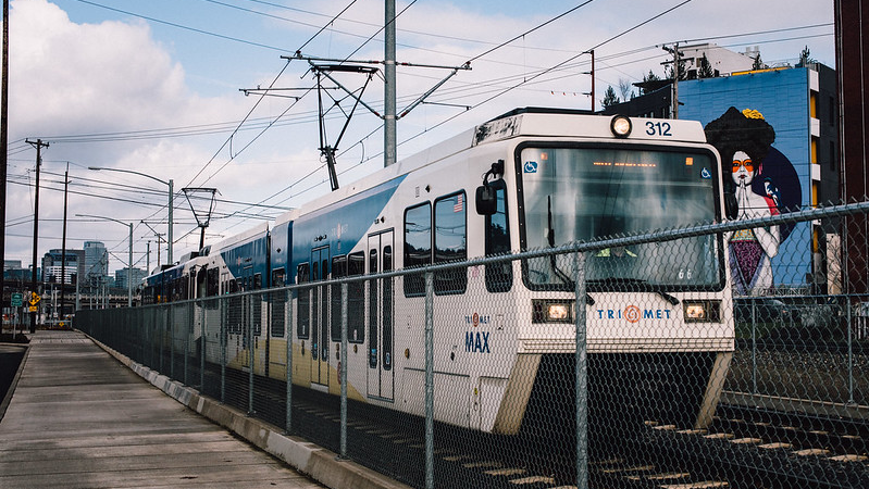 A file image of a TriMet MAX train. Extreme heat overhead wires to expand and sag.