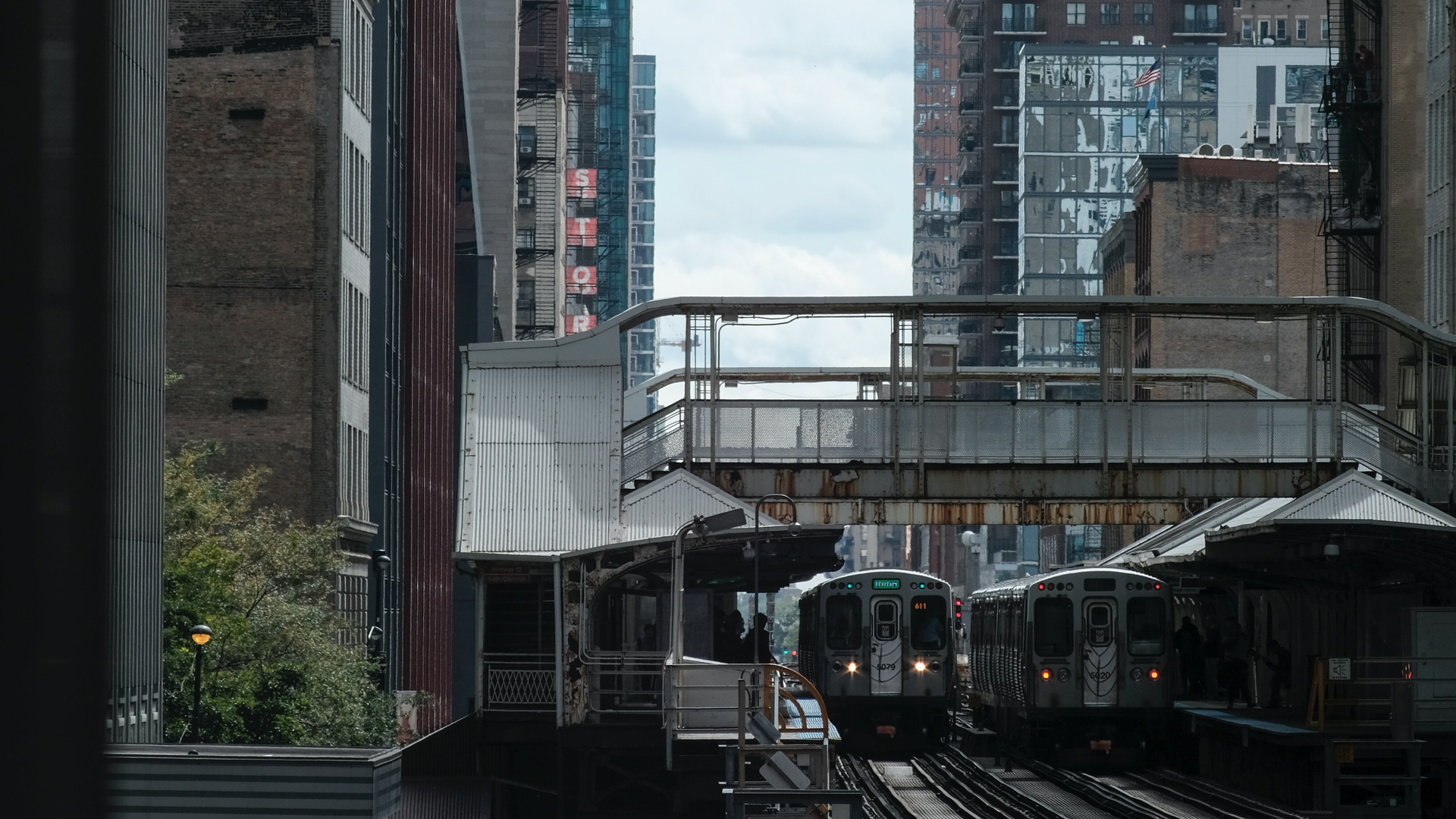Chicago Transit Authority Green Line trains.