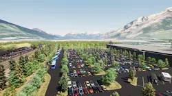 Rendering of potential North Arrival Lot and Shuttle Center: Liricon envisions a transit hub at Banff National Park where visitors can arrive via shuttles, trains, buses or personal vehicles. Rendering of potential North Arrival Lot and Shuttle Center: Liricon envisions a transit hub at Banff National Park where visitors can arrive via shuttles, trains, buses or personal vehicles.