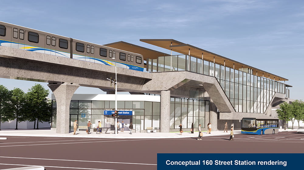A conceptual rendering of the 160 Street Station on the Surrey Langley SkyTrain extension.