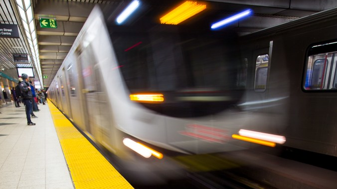 A TTC train enters a station.