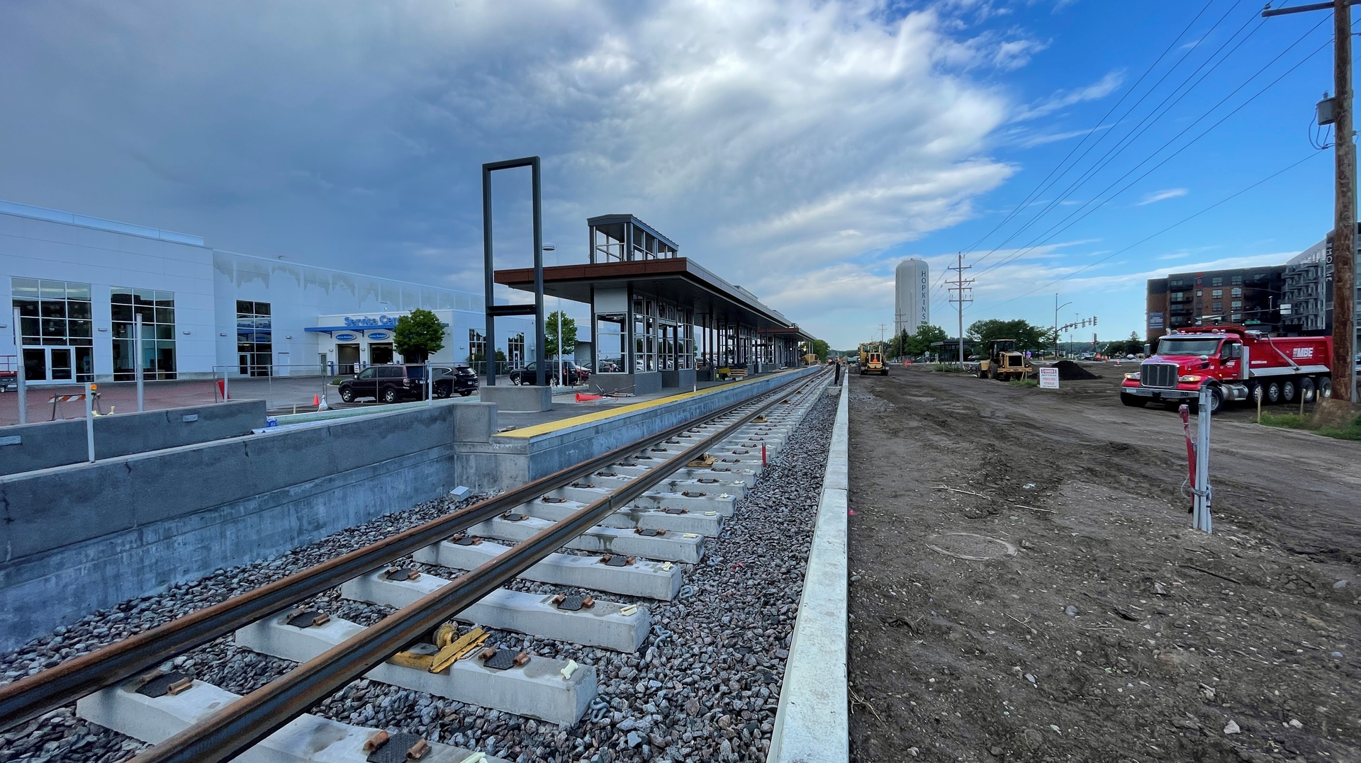 The first rail for the Southwest LRT project was installed near the future downtown Hopkins station. The project will extend the METRO Green Line from Minneapolis to Eden Prairie, Minn.