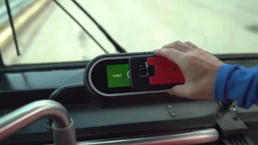 A mobile ticket is validated as a rider boards a Port Authority of Allegheny County bus.