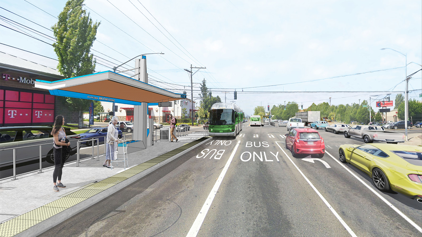 A rendering of 38th Street & Pacific Avenue on Pierce Transit's future BRT route.