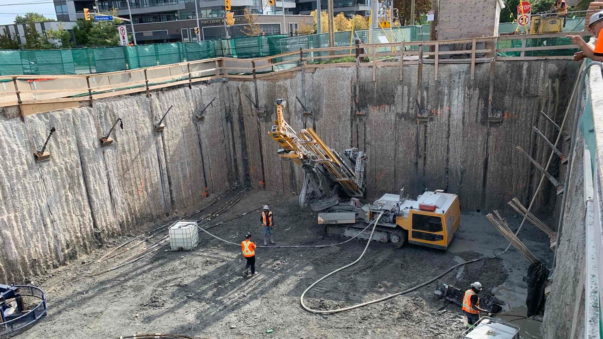 Crews work on the push box site.