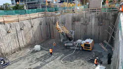 Crews work on the push box site. Crews work on the push box site.