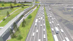 A conceptual rendering showing the second track on a new structure north of Gateway Transit Center that will help provider faster travel times for inbound MAX riders. A conceptual rendering showing the second track on a new structure north of Gateway Transit Center that will help provider faster travel times for inbound MAX riders.