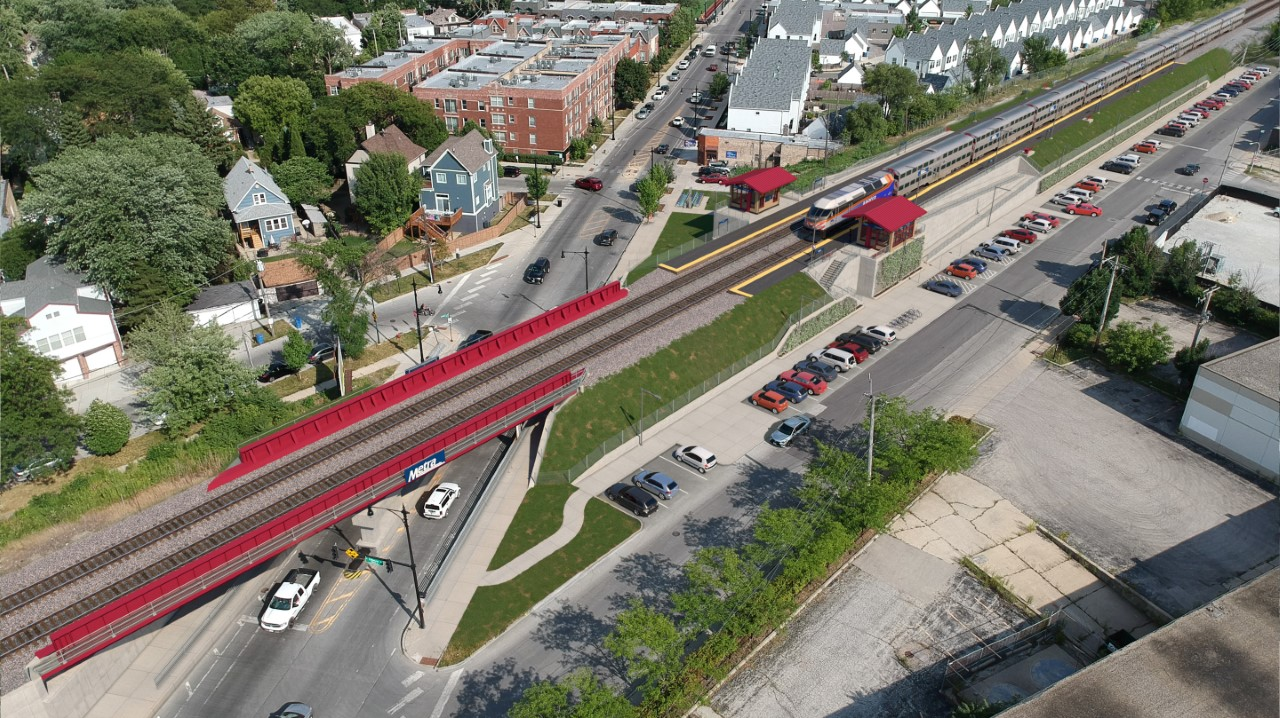 A rendering of the new bridge and Grayland station work.
