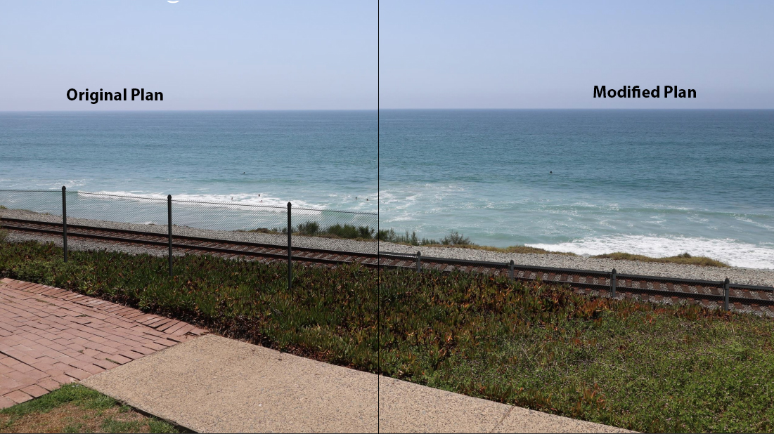 The original fencing plan proposal visual appears on the left and a modified proposal on the right, which incorporates community input.