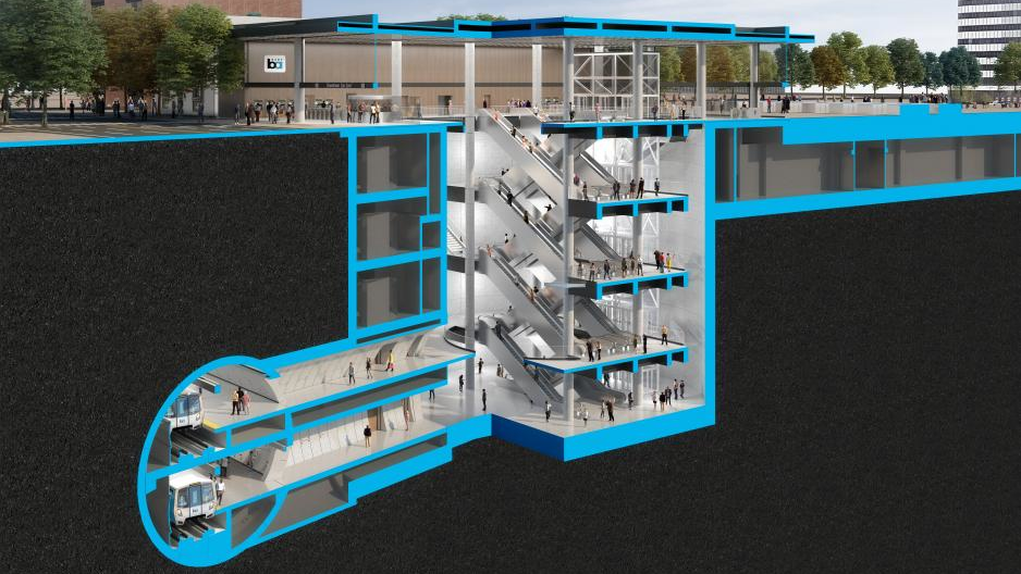 A conceptual rendering of the Downtown San Jose BART station that will be constructed as part of the BART Silicon Valley Phase II project.
