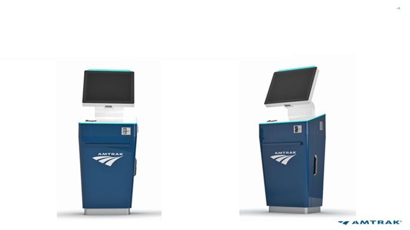 Rendering of Amtrak's new customer kiosks.