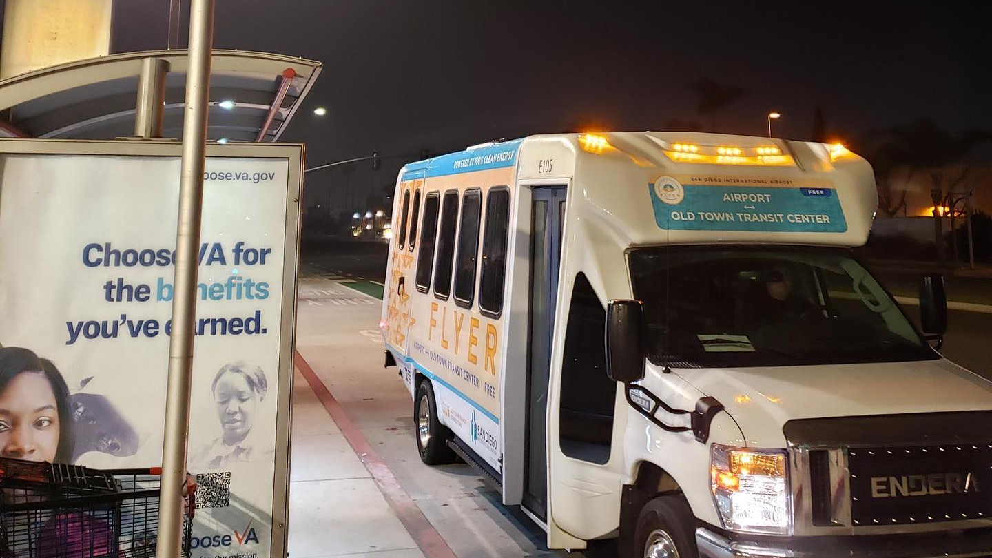 The San Diego Flyer will connect riders between San Diego International Airport and the Old Town Transit Center.