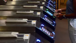 In this August 2019 image, a New York City Transit patron taps into the system using a credit/debit card. MTI is urging action to protect PII as more transit systems expand data collection through platforms such as contactless fare systems. In this August 2019 image, a New York City Transit patron taps into the system using a credit/debit card. MTI is urging action to protect PII as more transit systems expand data collection through platforms such as contactless fare systems.