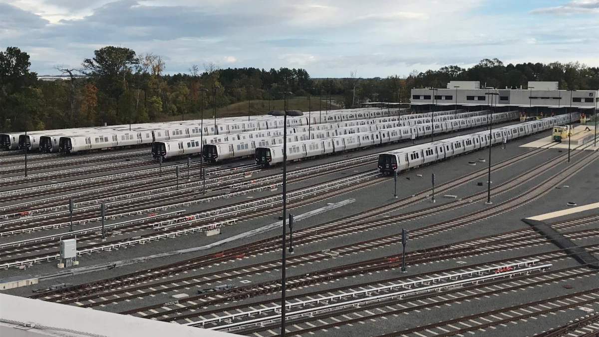 The 90-acre yard at Dulles International Airport is part of the Phase 2 extension of the Metrorail Silver Line in the Washington, D.C., region.