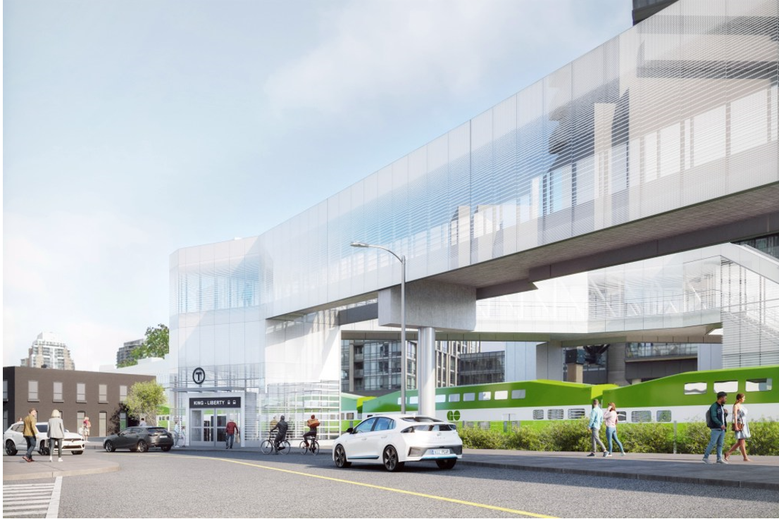 The future King-Liberty GO Station will bring a new transit option to a densely populated section of Toronto. This is an artist&rsquo;s rendering and final designs are subject to change.