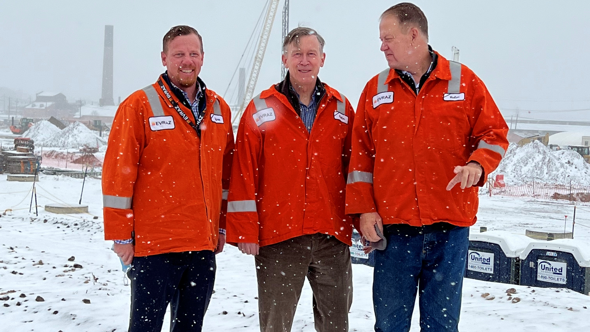 U.S. Sen. John Hickenlooper (D-CO), center, joined rail industry representatives for a tour of EVRAZ Pueblo's facility on Jan. 27.